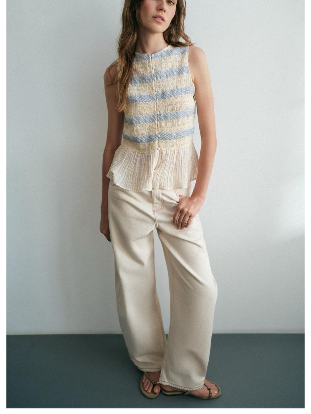 Zara smocked embroidered top